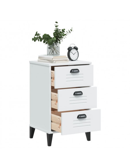 Comodino VIKEN Bianco in Legno Massello di Pino