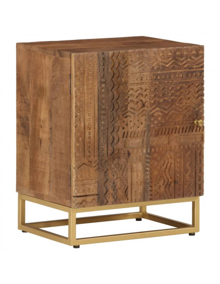 Comodino 40x30x50 cm in Legno Massello di Mango e Ferro