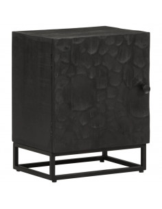 Comodino Nero 40x30x50 cm in Legno Massello di Mango e Ferro 2