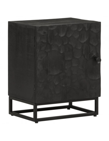 Comodino Nero 40x30x50 cm in Legno Massello di Mango e Ferro