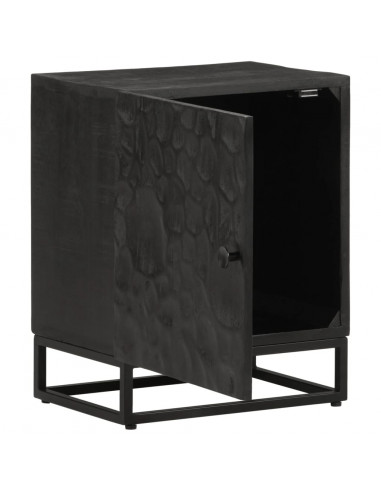 Comodino Nero 40x30x50 cm in Legno Massello di Mango e Ferro