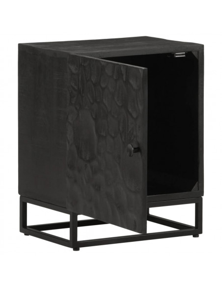Comodino Nero 40x30x50 cm in Legno Massello di Mango e Ferro