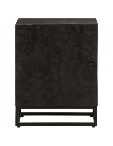 Comodino Nero 40x30x50 cm in Legno Massello di Mango e Ferro