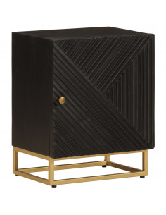 Comodino Nero 40x30x50 cm in Legno Massello di Mango e Ferro 2