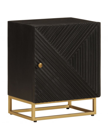 Comodino Nero 40x30x50 cm in Legno Massello di Mango e Ferro
