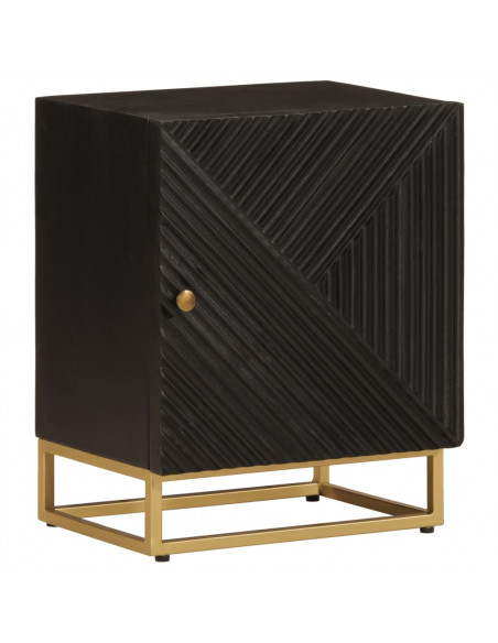 Comodino Nero 40x30x50 cm in Legno Massello di Mango e Ferro