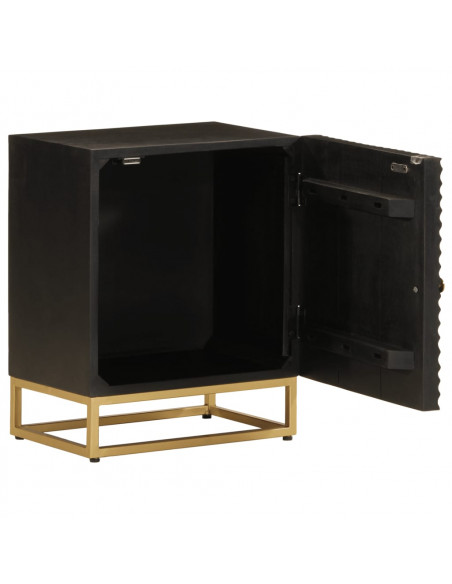 Comodino Nero 40x30x50 cm in Legno Massello di Mango e Ferro