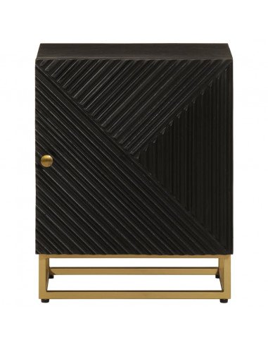 Comodino Nero 40x30x50 cm in Legno Massello di Mango e Ferro
