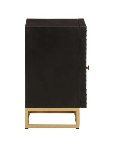 Comodino Nero 40x30x50 cm in Legno Massello di Mango e Ferro