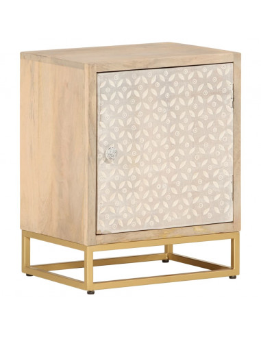 Comodino 40x30x50 cm in Legno Massello di Mango e Ferro