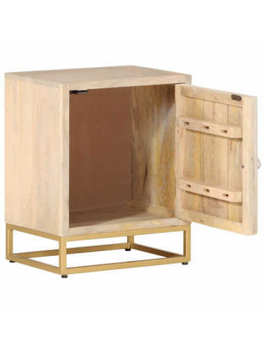 Comodino 40x30x50 cm in Legno Massello di Mango e Ferro