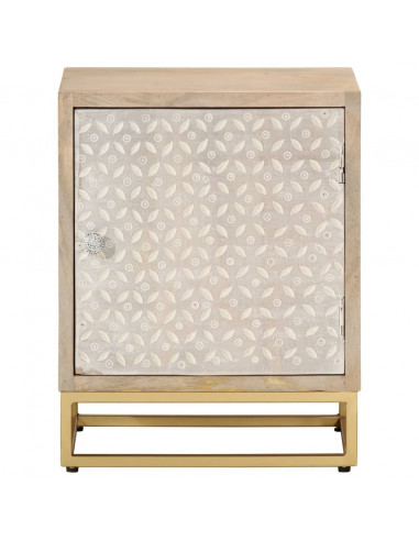 Comodino 40x30x50 cm in Legno Massello di Mango e Ferro