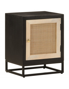 Comodino Nero 40x30x50 cm in Legno Massello di Mango e Ferro 2
