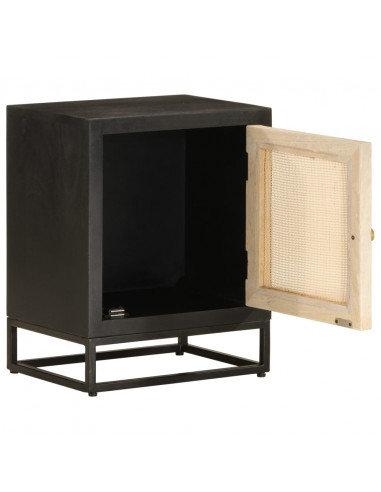 Comodino Nero 40x30x50 cm in Legno Massello di Mango e Ferro