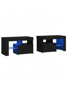 Comodini 2 pz con Luci a LED Neri 70x36,5x40 cm 2