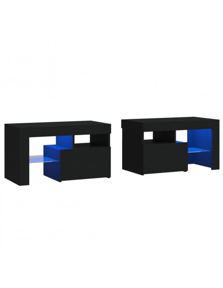 Comodini 2 pz con Luci a LED Neri 70x36,5x40 cm