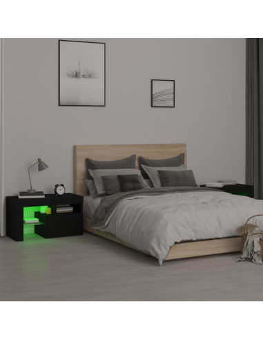 Comodini 2 pz con Luci a LED Neri 70x36,5x40 cm