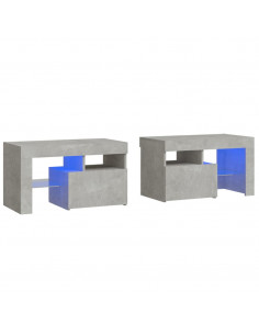 Comodini 2 pz con Luci a LED Grigi Cemento 70x36,5x40 cm 2