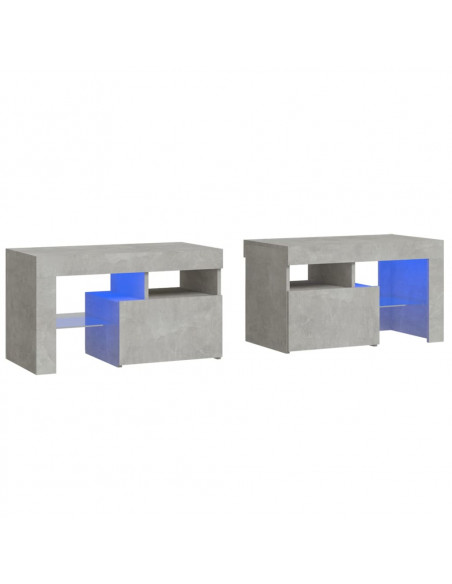Comodini 2 pz con Luci a LED Grigi Cemento 70x36,5x40 cm