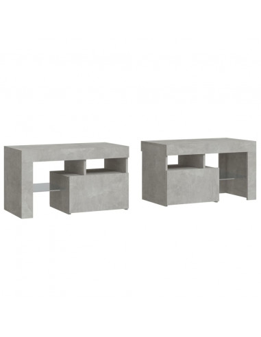 Comodini 2 pz con Luci a LED Grigi Cemento 70x36,5x40 cm