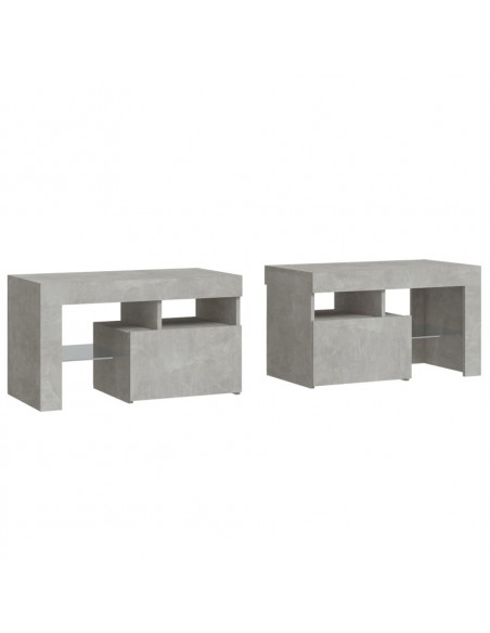 Comodini 2 pz con Luci a LED Grigi Cemento 70x36,5x40 cm