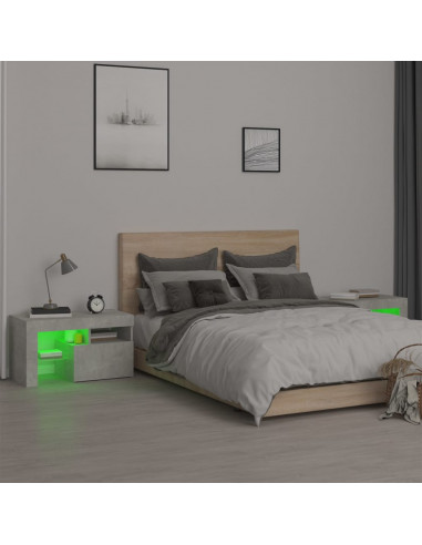 Comodini 2 pz con Luci a LED Grigi Cemento 70x36,5x40 cm