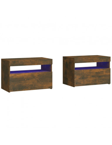 Comodini 2 pz con Luci LED Rovere Fumo 60x35x40 cm
