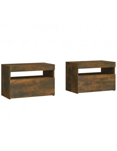 Comodini 2 pz con Luci LED Rovere Fumo 60x35x40 cm