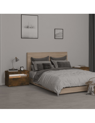 Comodini 2 pz con Luci LED Rovere Fumo 60x35x40 cm