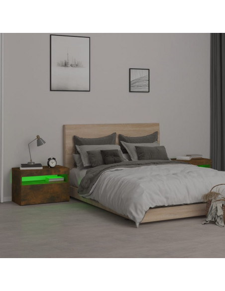 Comodini 2 pz con Luci LED Rovere Fumo 60x35x40 cm
