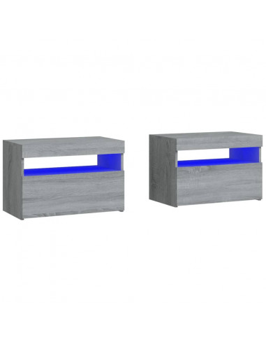 Comodini 2 pz con Luci LED Grigio Sonoma 60x35x40 cm