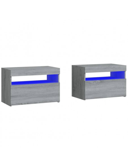 Comodini 2 pz con Luci LED Grigio Sonoma 60x35x40 cm