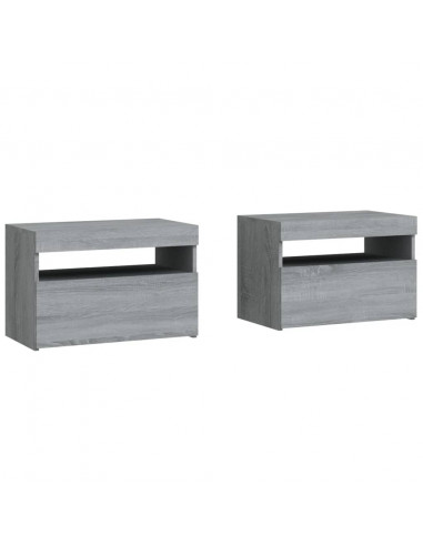 Comodini 2 pz con Luci LED Grigio Sonoma 60x35x40 cm
