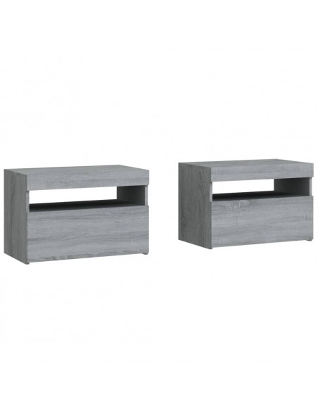 Comodini 2 pz con Luci LED Grigio Sonoma 60x35x40 cm