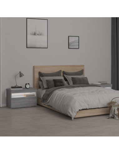 Comodini 2 pz con Luci LED Grigio Sonoma 60x35x40 cm