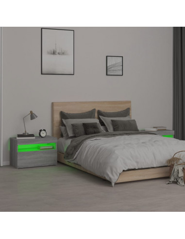 Comodini 2 pz con Luci LED Grigio Sonoma 60x35x40 cm
