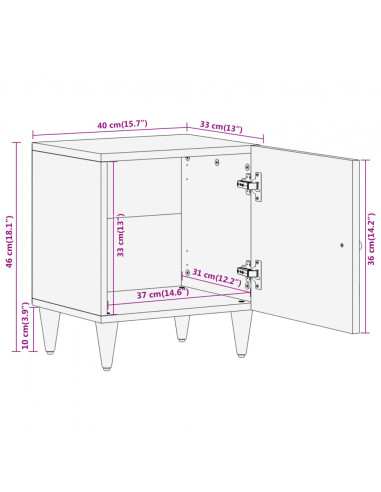 Comodino 40x33x46 cm in Legno Massello di Mango