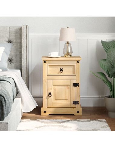 Comodino Corona 45x35x64 cm in Legno Massello di Pino