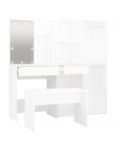 Set Tavolo da Toeletta Bianco con LED in Legno Multistrato 2