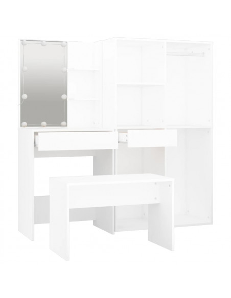 Set Tavolo da Toeletta Bianco con LED in Legno Multistrato