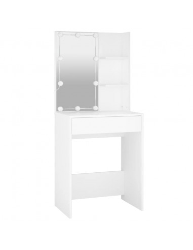 Set Tavolo da Toeletta Bianco con LED in Legno Multistrato