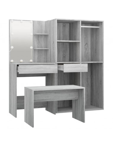 Set Tavolo da Toeletta con LED Grigio Sonoma Legno Multistrato