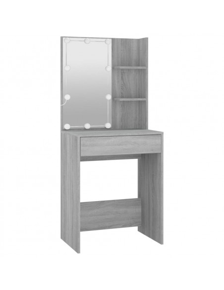 Set Tavolo da Toeletta con LED Grigio Sonoma Legno Multistrato