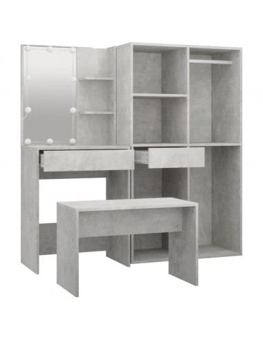 Set Tavolo da Toeletta Grigio Cemento con LED Legno Multistrato