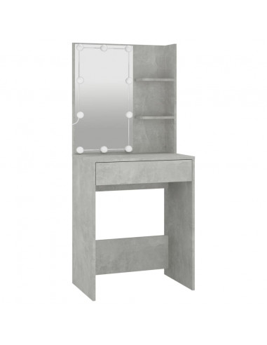 Set Tavolo da Toeletta Grigio Cemento con LED Legno Multistrato