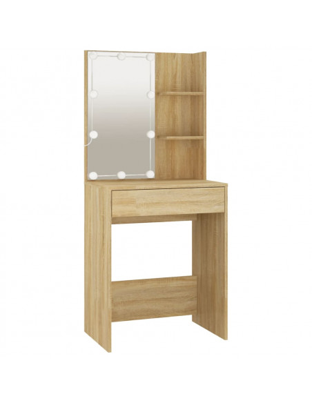 Set Tavolo da Toeletta con LED Rovere Sonoma Legno Multistrato