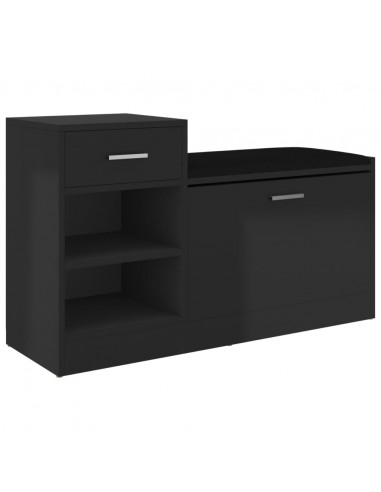 Panca Porta Scarpe Nero Lucido 94,5x31x57cm Legno Multistrato