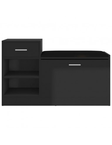 Panca Porta Scarpe Nero Lucido 94,5x31x57cm Legno Multistrato