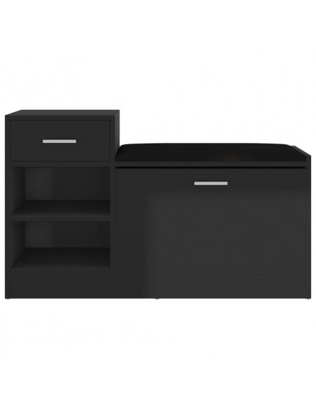 Panca Porta Scarpe Nero Lucido 94,5x31x57cm Legno Multistrato