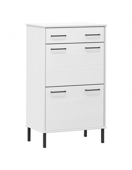 Scarpiera con Gambe Metallo Bianco Legno Massello di Pino OSLO